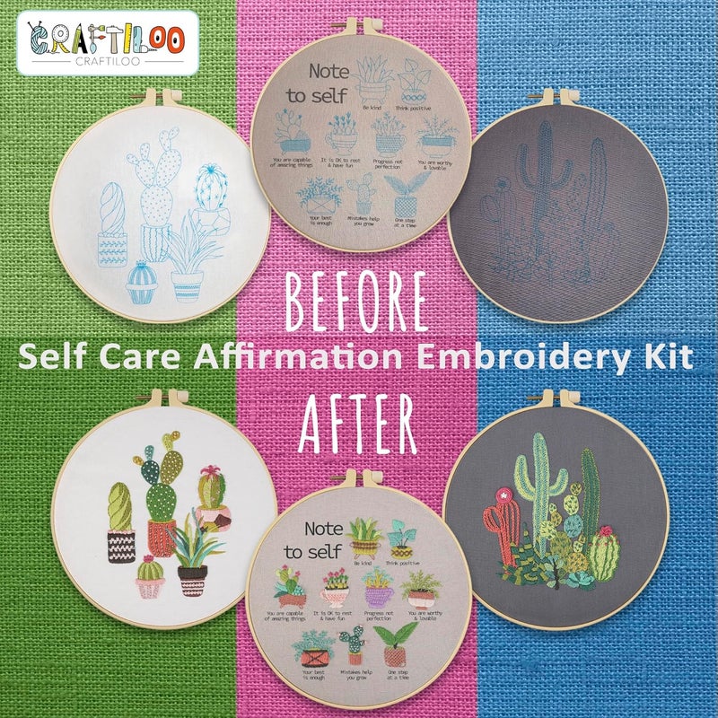 CRAFTILOO Embroidery Kits for Adults Hand Embroidery kit for Beginners with Stamped Embroidery Patterns Starter Embroidery Kit. Needlepoint kit Cross Stitch kit for Teens& Adults Cactus - Image 2